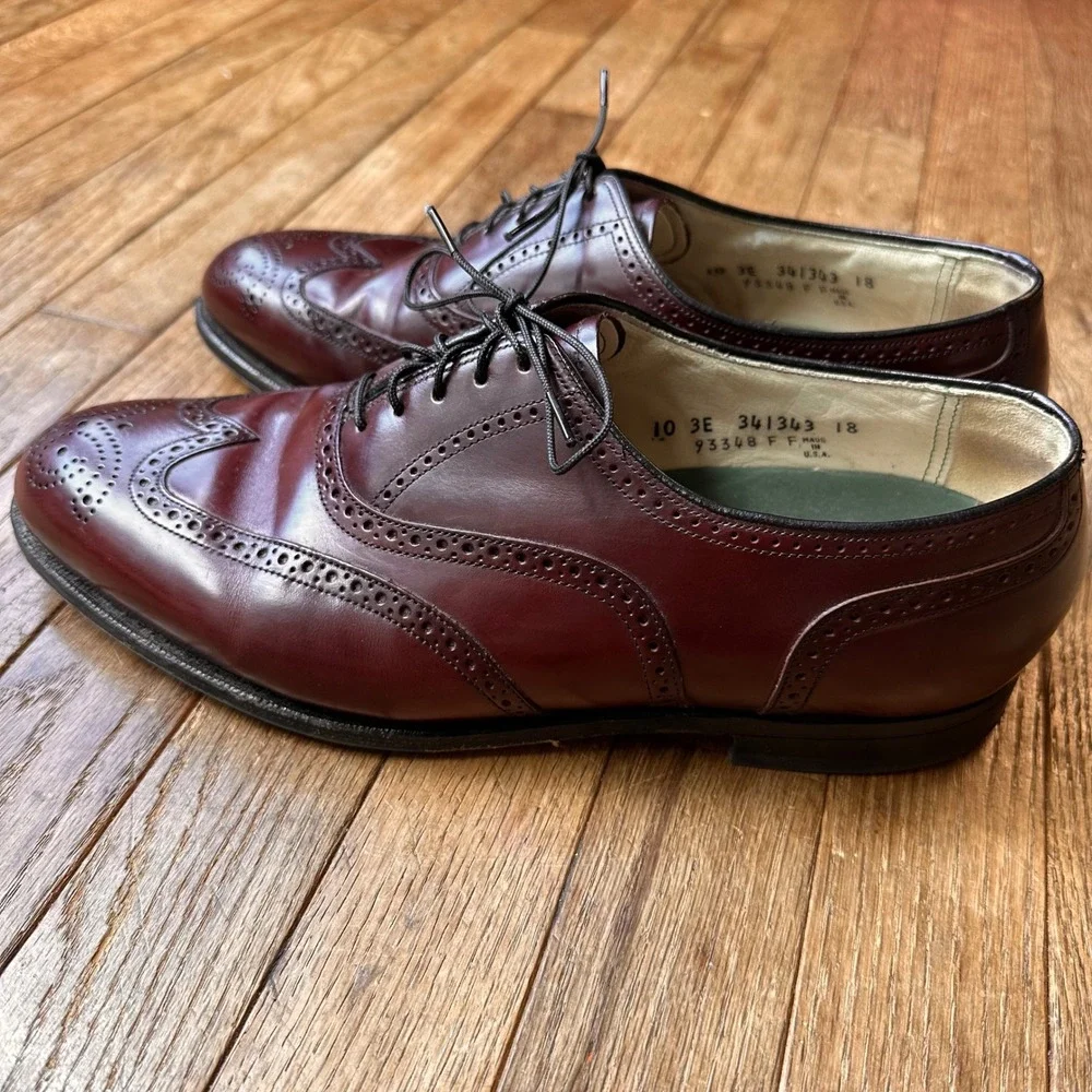 Florsheim Imperial Wingtip Oxford Mens 10 3E Leather Brogue Burgundy USA Vintage